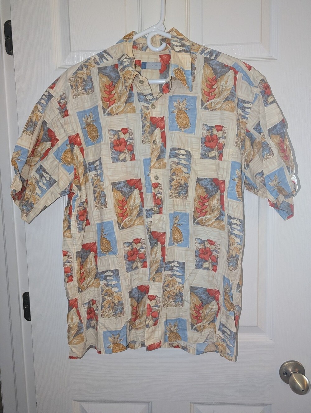 Half Moon Bay Vintage Hawaiian Tropical Print Shirt Cotton Button Up Men's Large